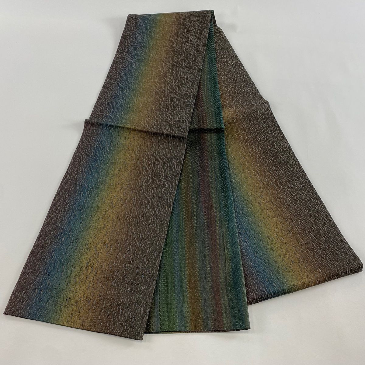  丸帯 秀品 ぼかし柄 金糸 焦茶色 全通 正絹 丸帯 帯