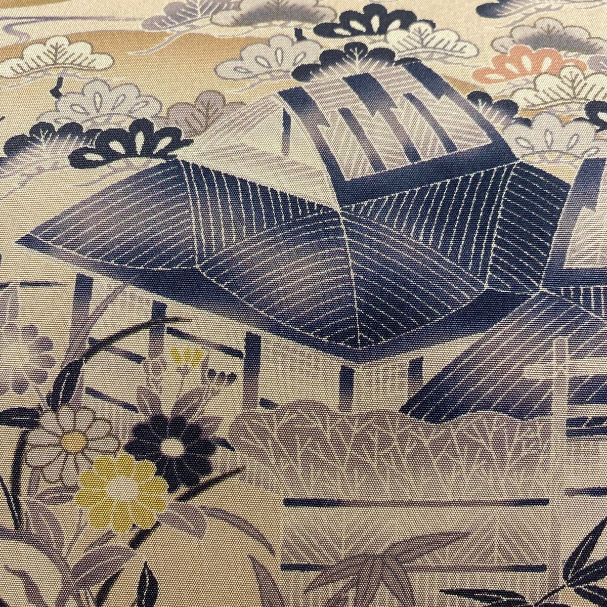 袋帯 秀品 柿渋染 家屋 松竹梅 薄茶色 お太鼓柄 正絹