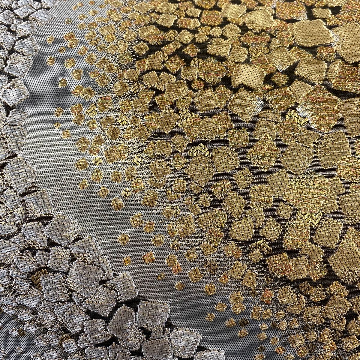 袋帯 秀品 箔散らし 流水 金銀糸 箔 銀色 六通 正絹