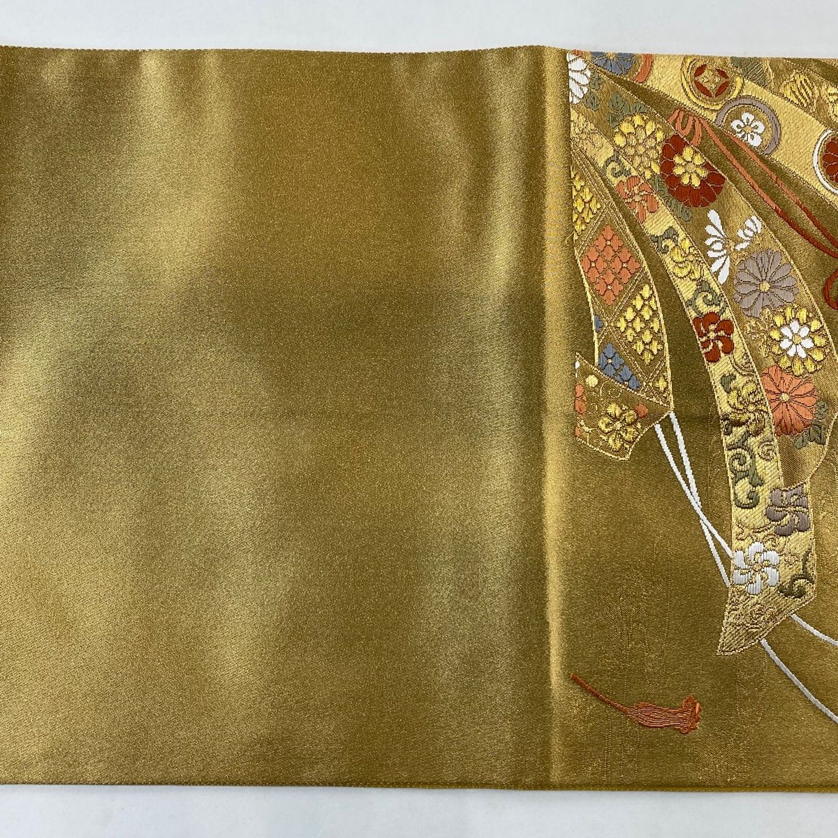  袋帯 秀品 熨斗 桐 金糸 刺繍 金色 六通 正絹 袋帯 帯