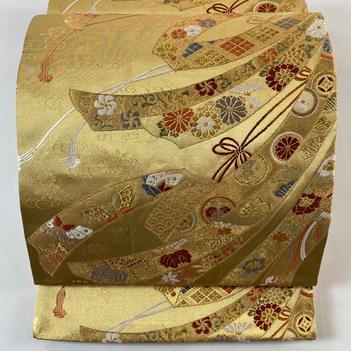 袋帯 秀品 熨斗 桐 金糸 刺繍 金色 六通 正絹