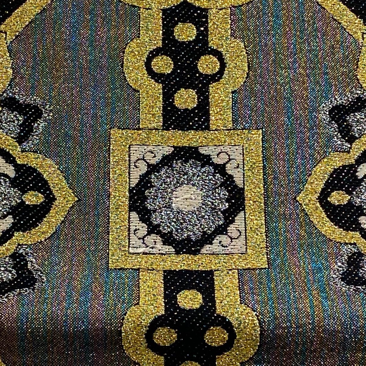  袋帯 秀品 華文 幾何学 箔 金色 六通 正絹 袋帯 帯