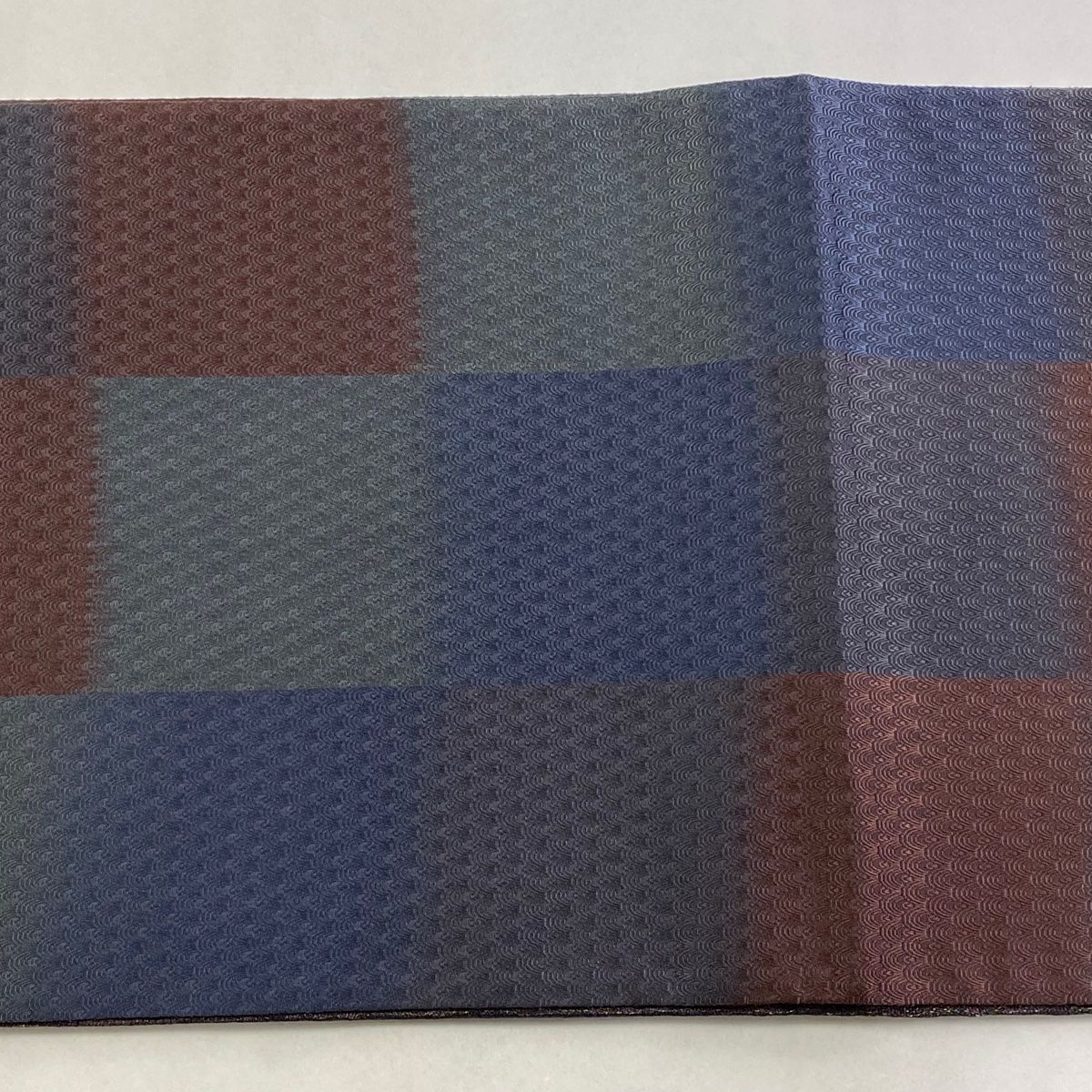  袋帯 秀品 落款 遊楽 縞 幾何学 金銀糸 ラメ糸 濃紫 全通 正絹 袋帯 帯