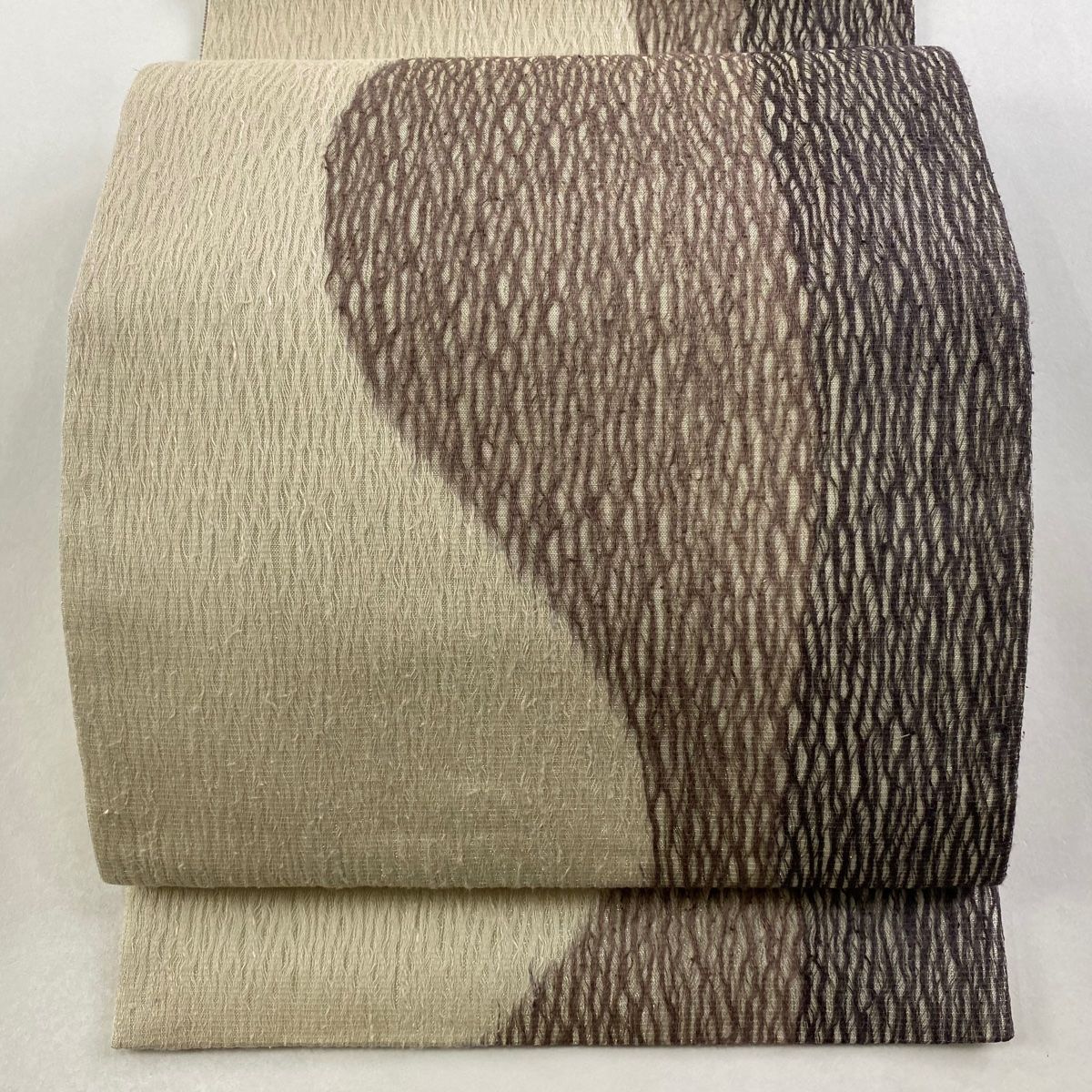 袋帯 秀品 よろけ縞 金糸 灰茶 全通 正絹