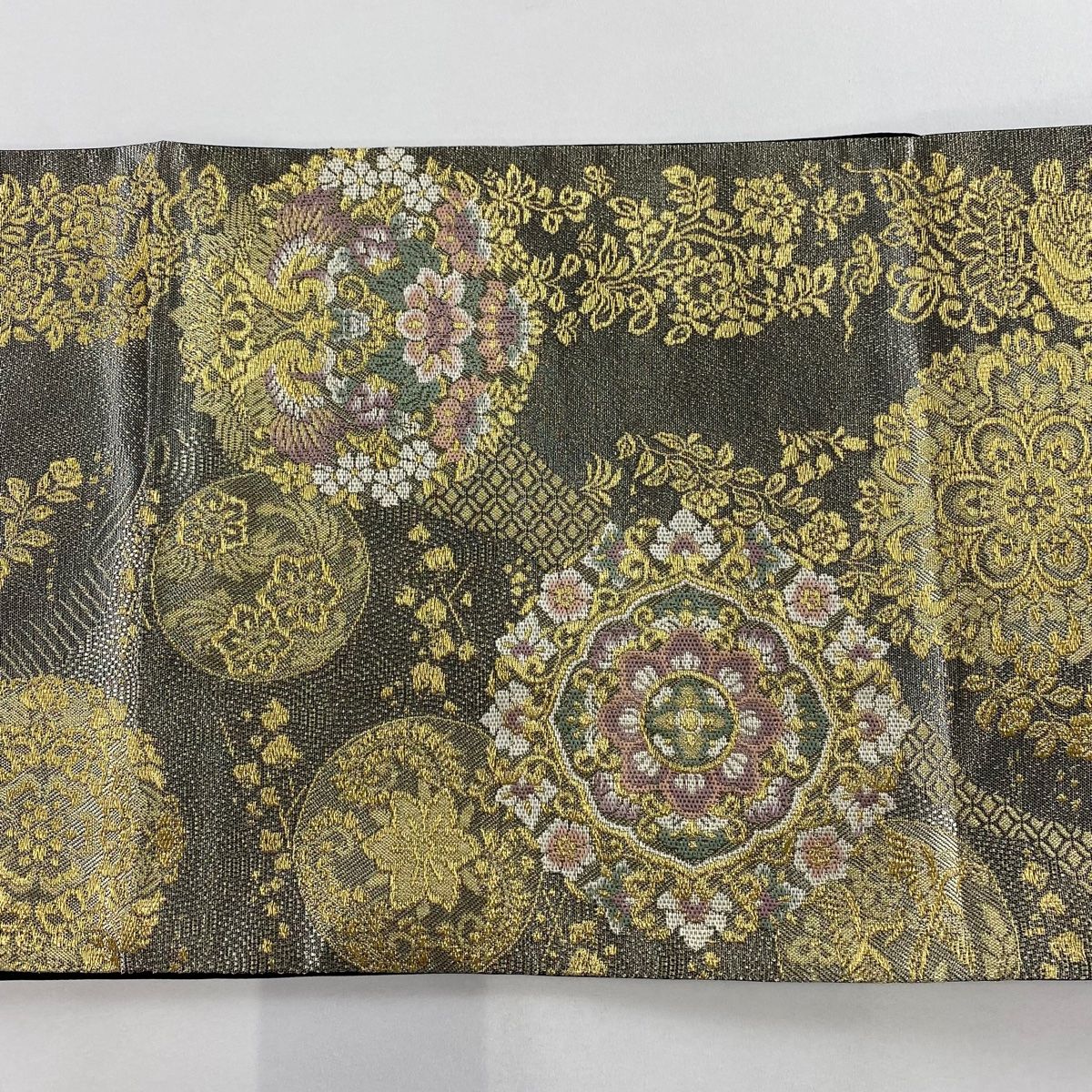  袋帯 秀品 華文 花鳥 金銀糸 金色 六通 正絹 袋帯 帯