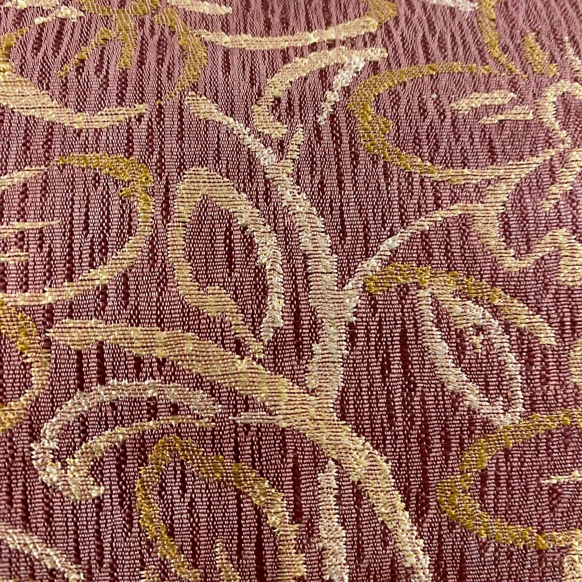  名古屋帯 秀品 草花 鳥 箔 金糸 薄茶色 正絹 名古屋帯 帯