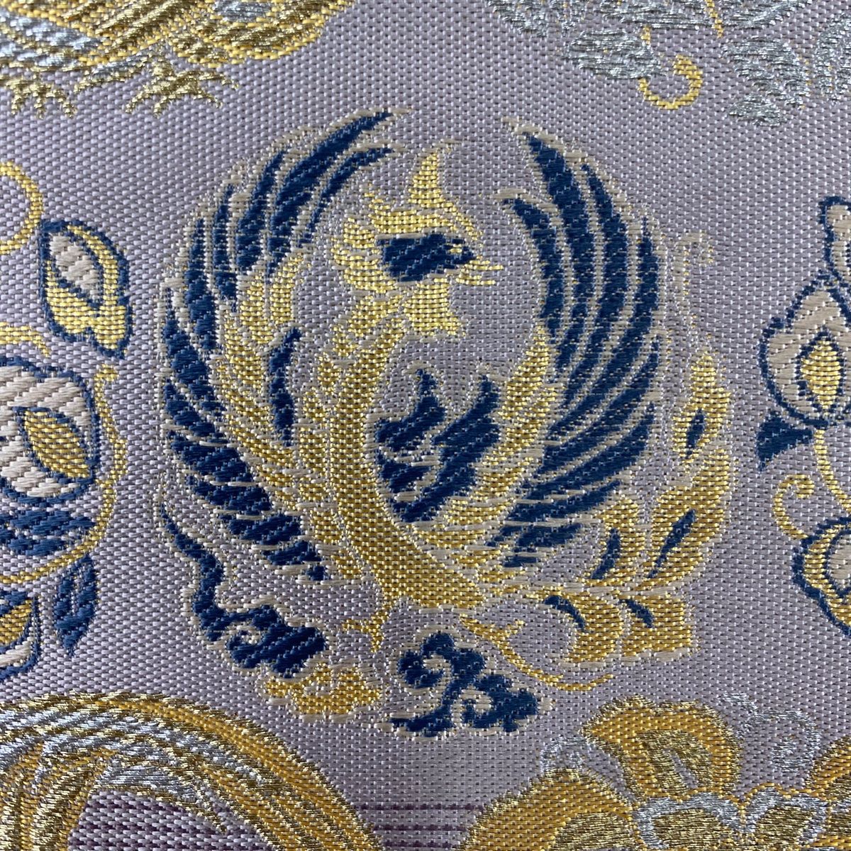  袋帯 秀品 鳳凰 草花 箔 金銀糸 薄紫 六通 正絹 袋帯 帯