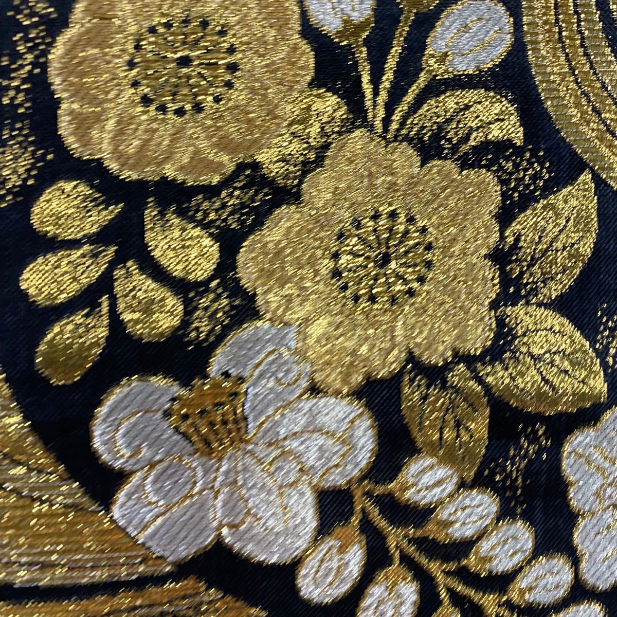  袋帯 秀品 草花 流水 金糸 箔 金色 六通 正絹 袋帯 帯