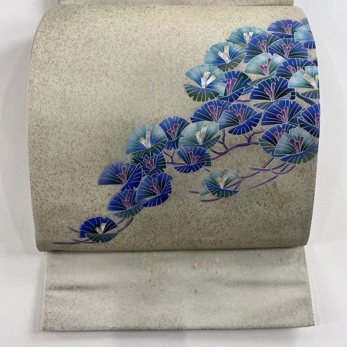 袋帯 秀品 若松 金銀彩 箔 灰色 お太鼓柄 正絹