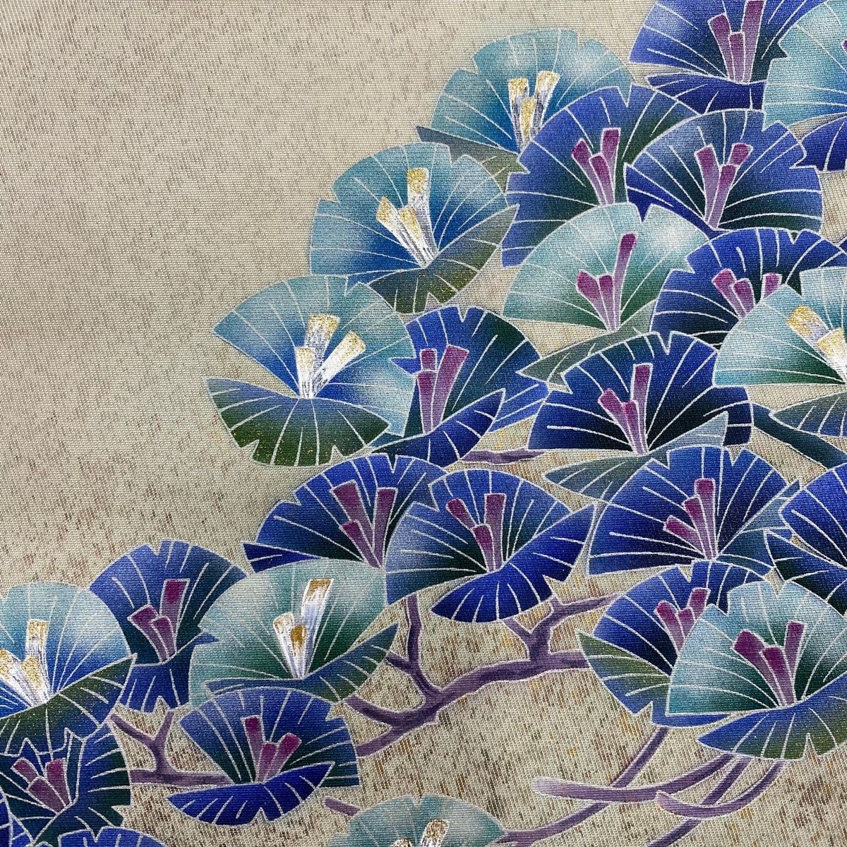 袋帯 秀品 若松 金銀彩 箔 灰色 お太鼓柄 正絹