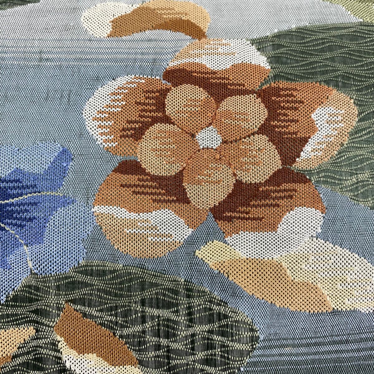 袋帯 秀品 夏帯 草花 霞 金銀糸 緑 お太鼓柄 正絹