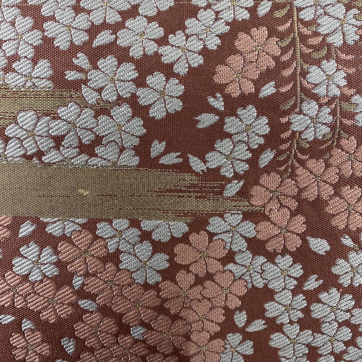 袋帯 秀品 萬葉染 紹巴 桜 柳 金糸 薄小豆 六通 正絹