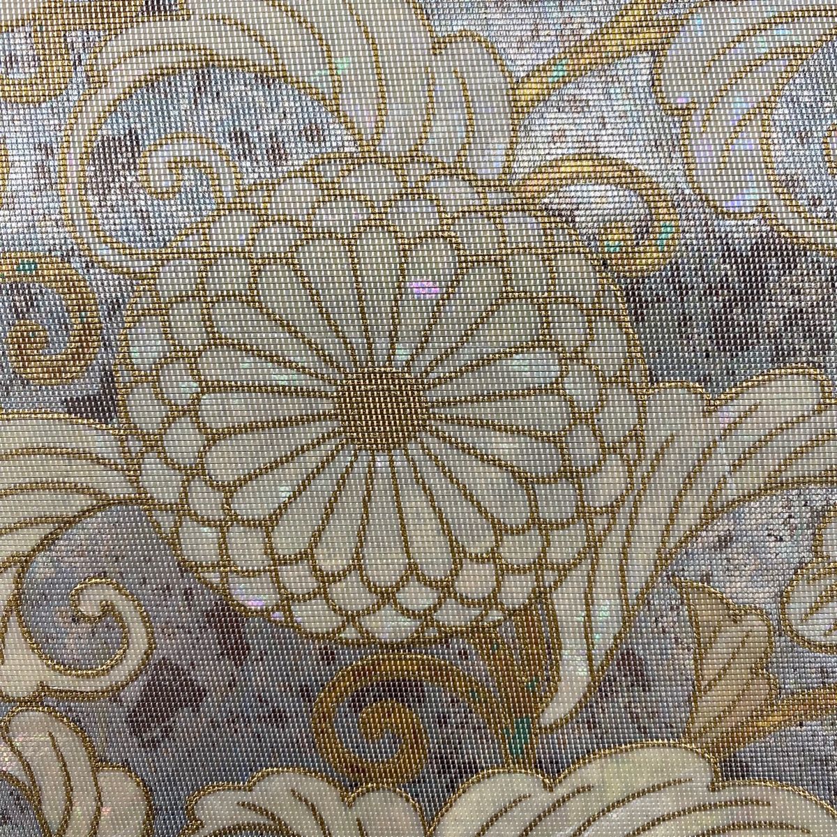 袋帯 秀品 菊唐草 灰緑 お太鼓柄 正絹