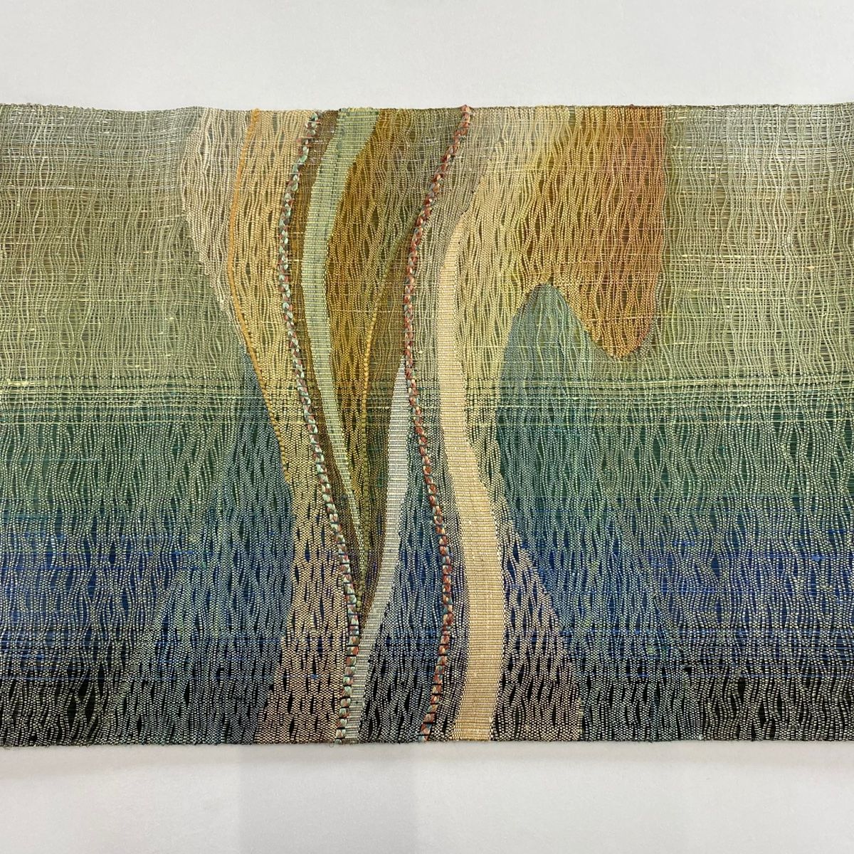  袋帯 秀品 幾何学 薄緑 お太鼓柄 正絹 袋帯 帯