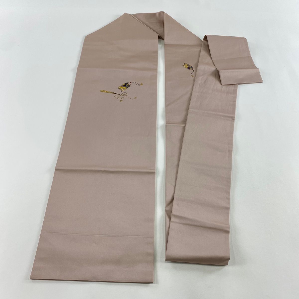  名古屋帯 秀品 印籠 扇子 螺鈿 金彩 薄小豆 正絹 名古屋帯 帯