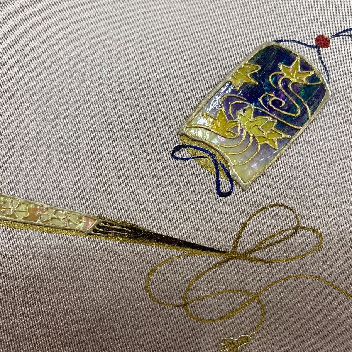 名古屋帯 秀品 印籠 扇子 螺鈿 金彩 薄小豆 正絹