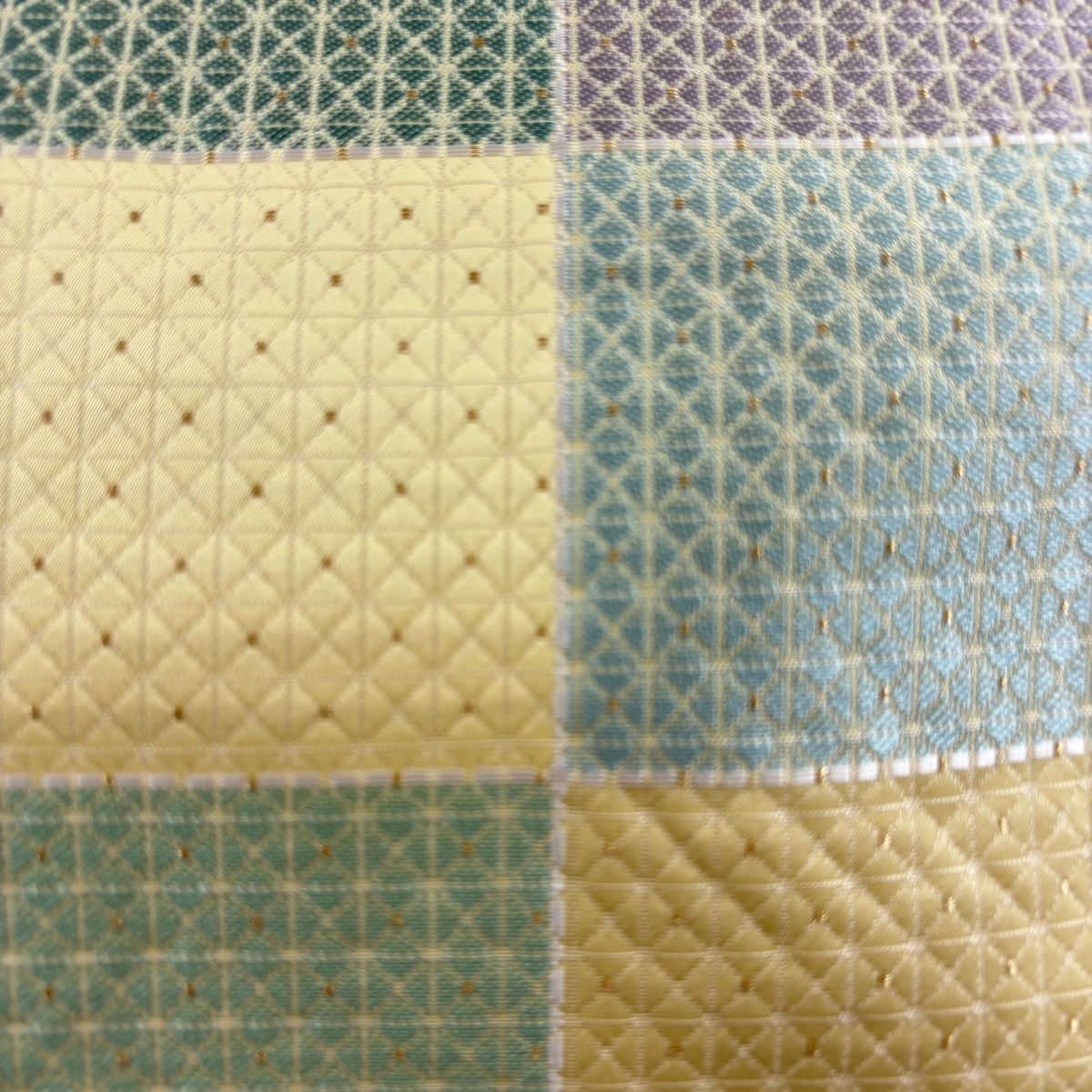 名古屋帯 秀品 格子 斜め格子 金糸 黄色 正絹