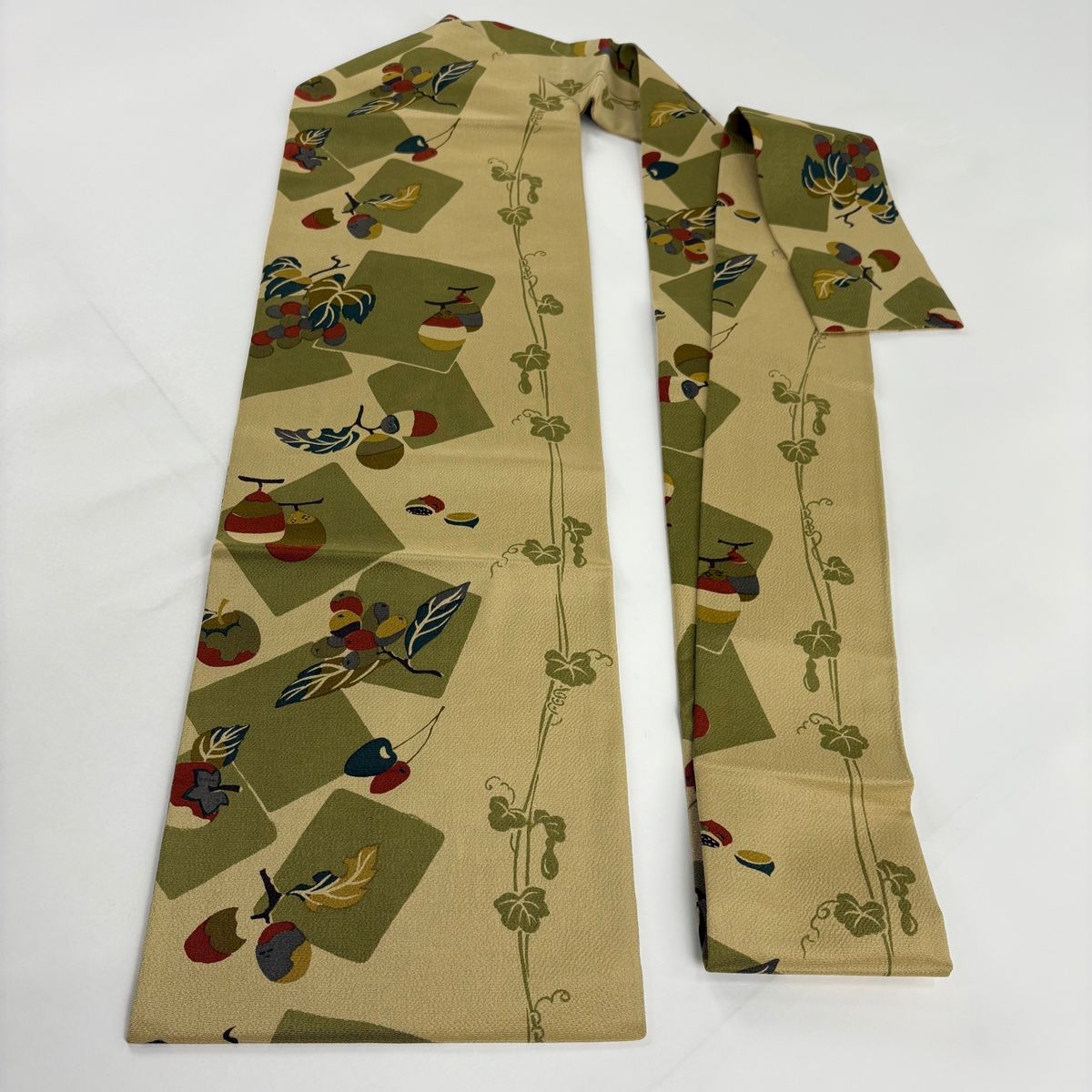  名古屋帯 秀品 生り物 色紙 縮緬 ベージュ 正絹 名古屋帯 帯