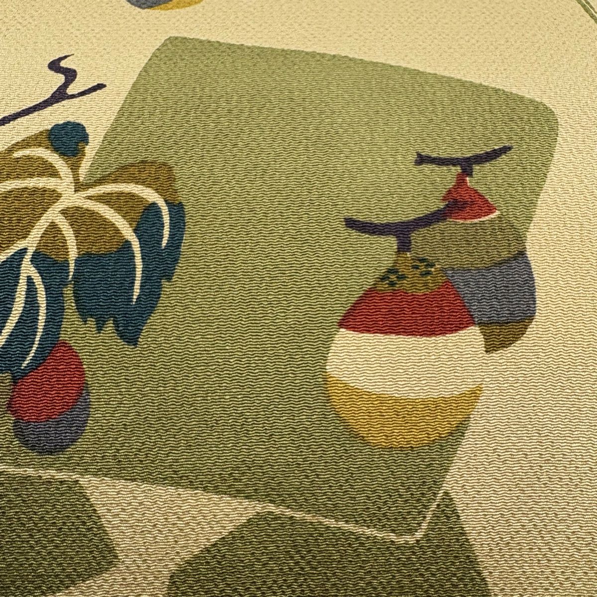 名古屋帯 秀品 生り物 色紙 縮緬 ベージュ 正絹