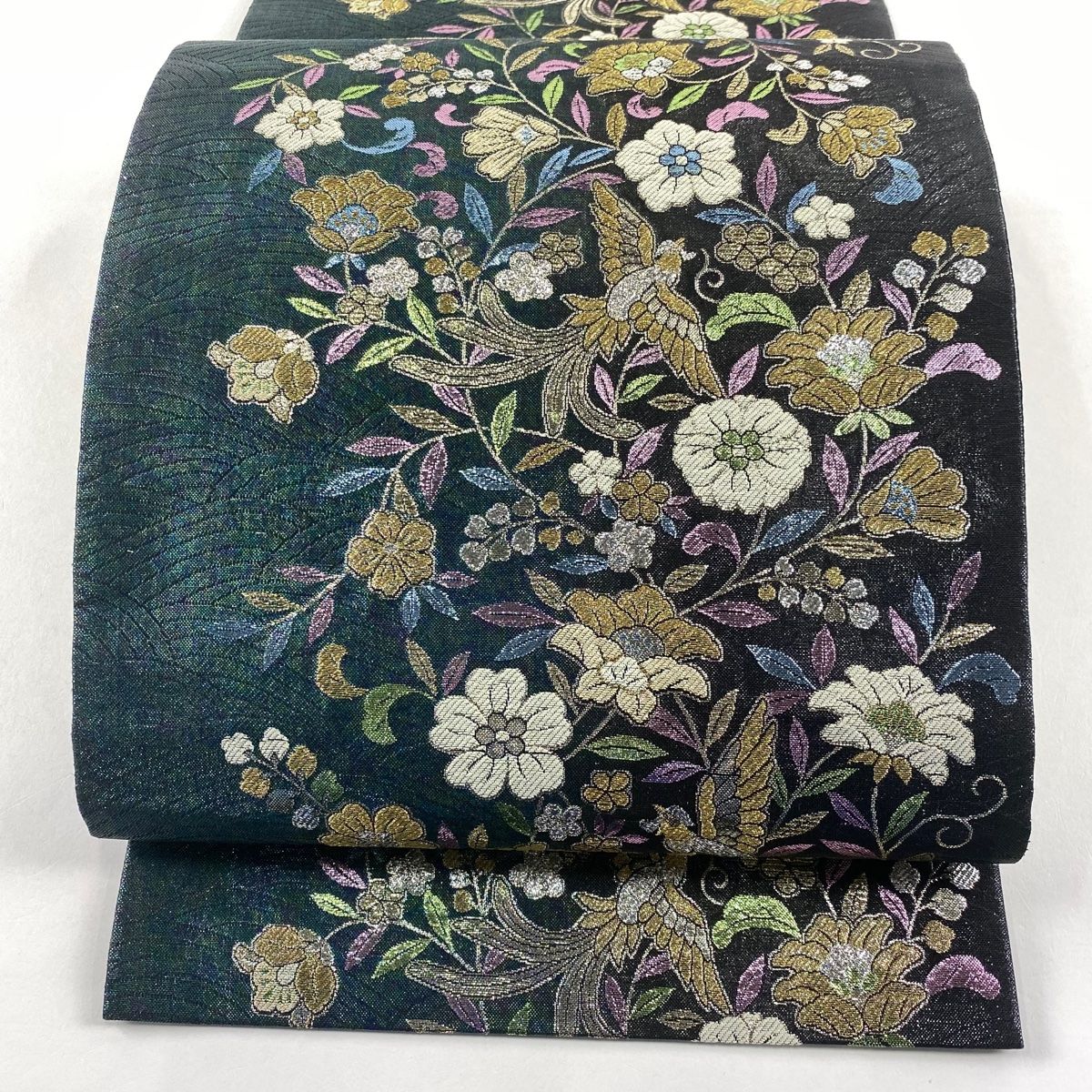 袋帯 秀品 草花 尾長鳥 金糸 箔 緑 六通 正絹 【中古】 - メルカリ