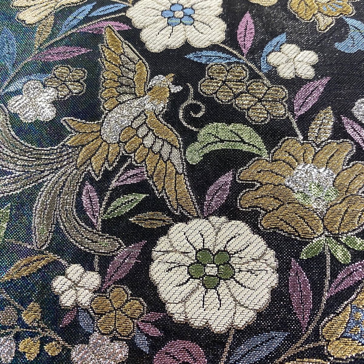 袋帯 秀品 草花 尾長鳥 金糸 箔 緑 六通 正絹 【中古】 - メルカリ