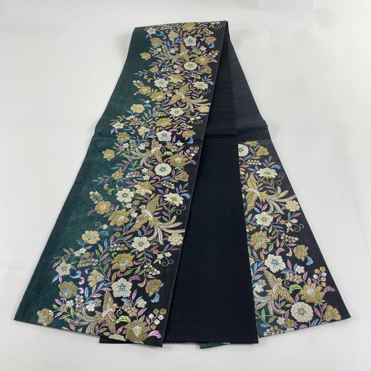 袋帯 秀品 草花 尾長鳥 金糸 箔 緑 六通 正絹 【中古】 - メルカリ