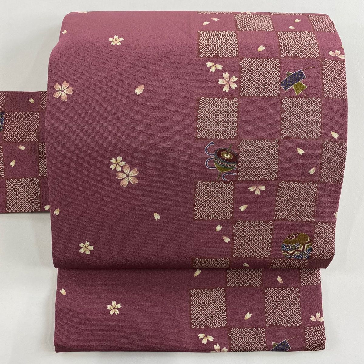 名古屋帯 秀品 桜 独楽 金彩 薄ピンク 正絹