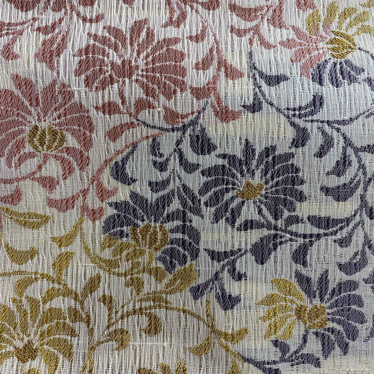 名古屋帯 秀品 花唐草 金糸 ベージュ 正絹