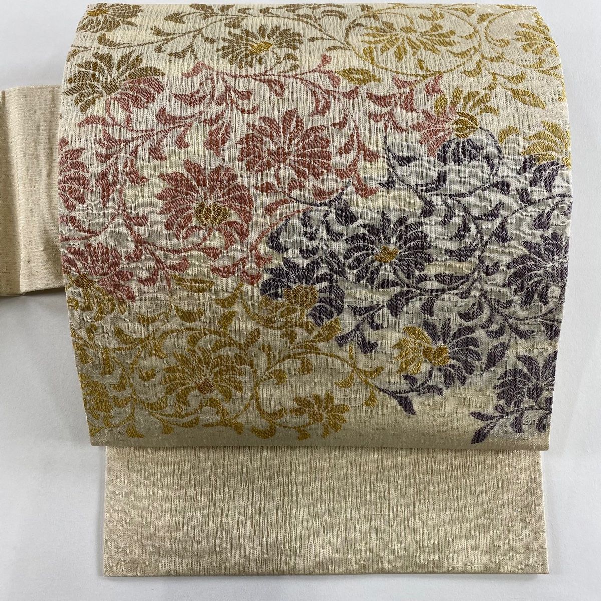 名古屋帯 秀品 花唐草 金糸 ベージュ 正絹