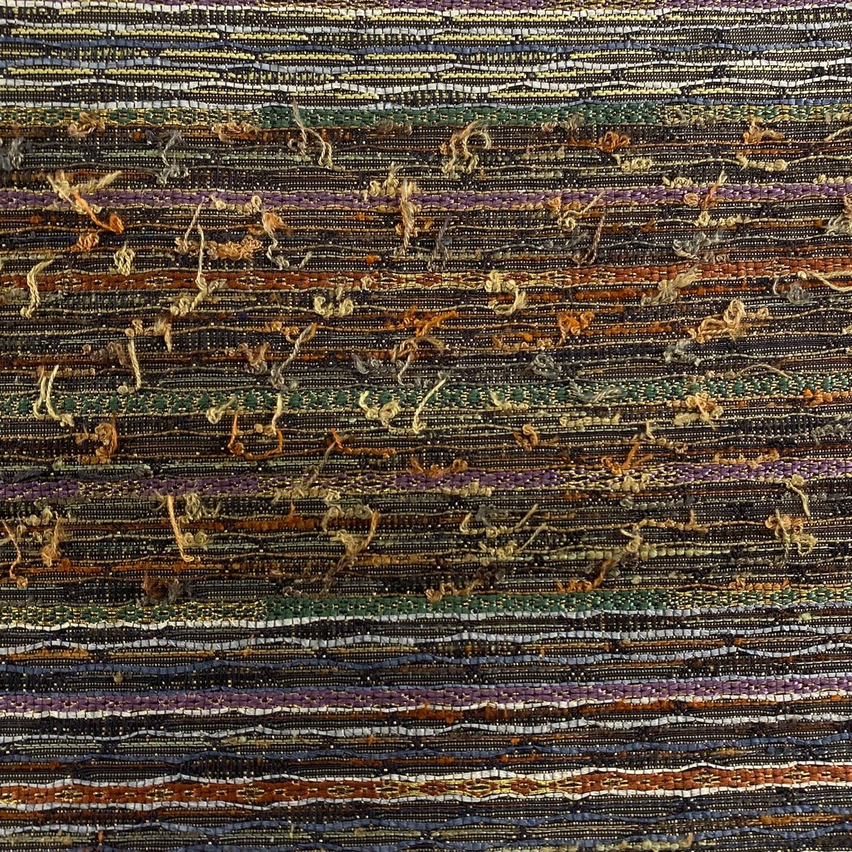 名古屋帯 秀品 髭紬地 縞 幾何学模様 金糸 茶緑色 正絹