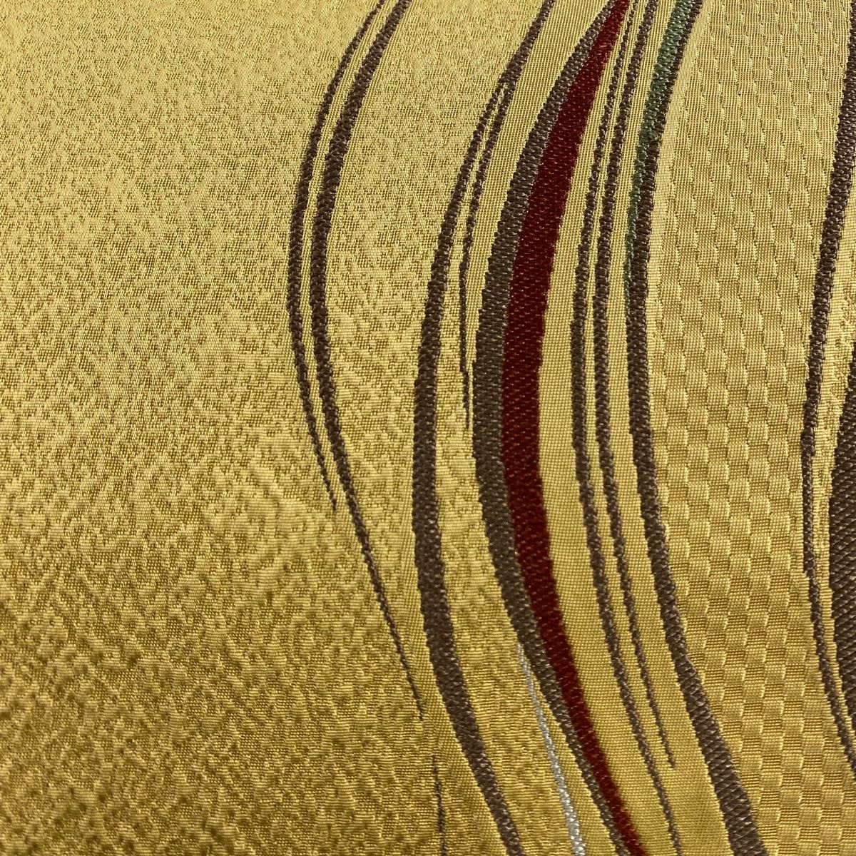 袋帯 秀品 よろけ縞 金糸 薄黄土色 六通 正絹