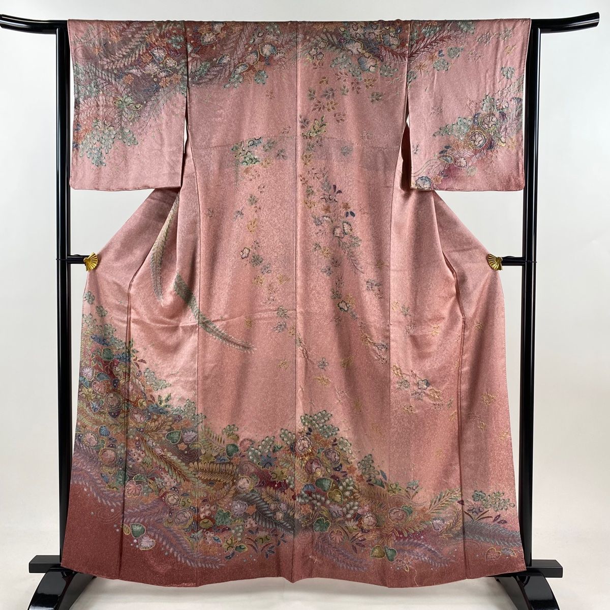 訪問着 身丈161 cm 裄丈65 M 袷 辻が花 金彩 ぼかし ピンク 正絹