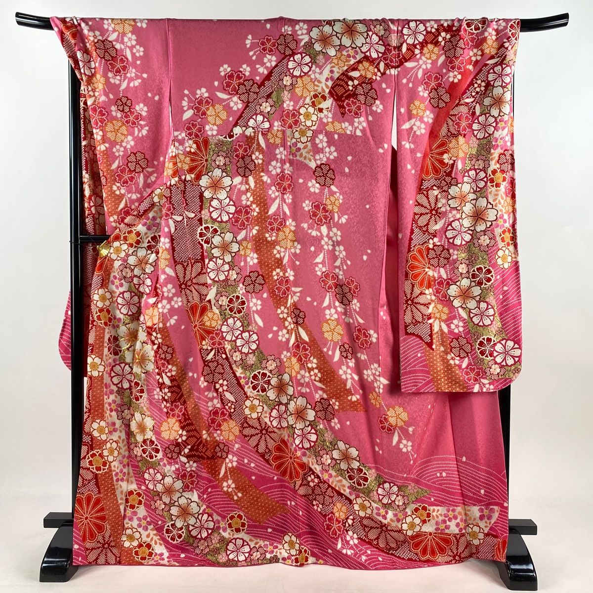 振袖 身丈168.5 cm 裄丈73 L 袷 桜 熨斗 金糸 銀通し ピンク 正絹