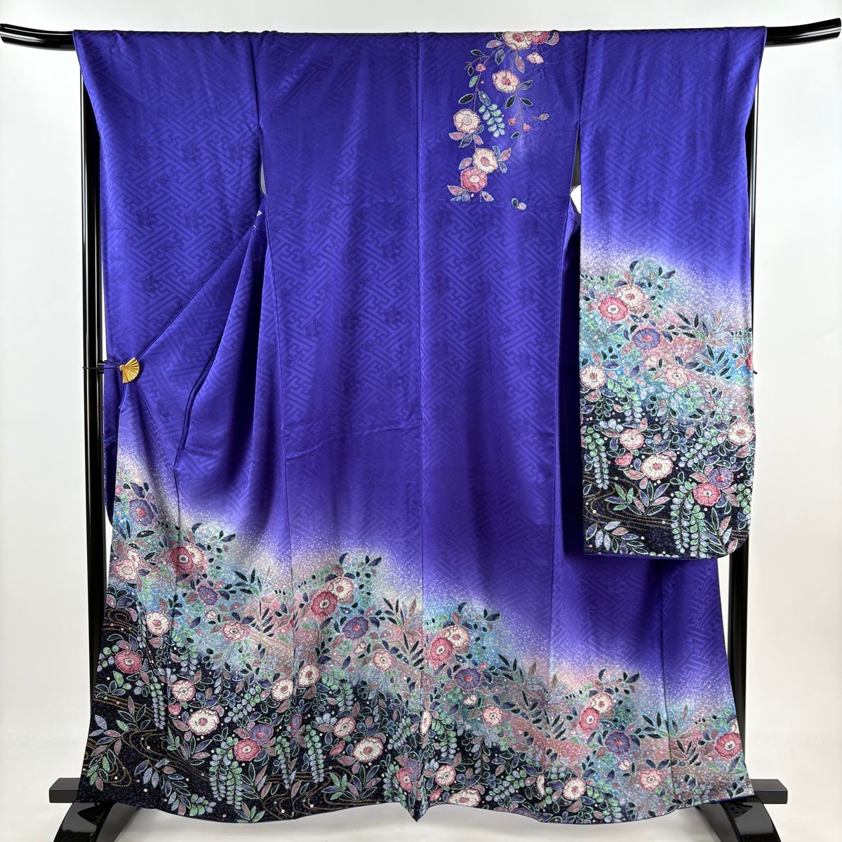 振袖 身丈161 cm 裄丈69 L 袷 草花 流水 金彩 ぼかし 紫 正絹
