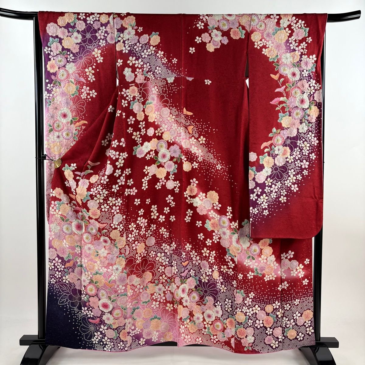 振袖 身丈161 cm 裄丈67.5 L 袷 徳永正峰 辻が花 金彩 金通し 赤 正絹