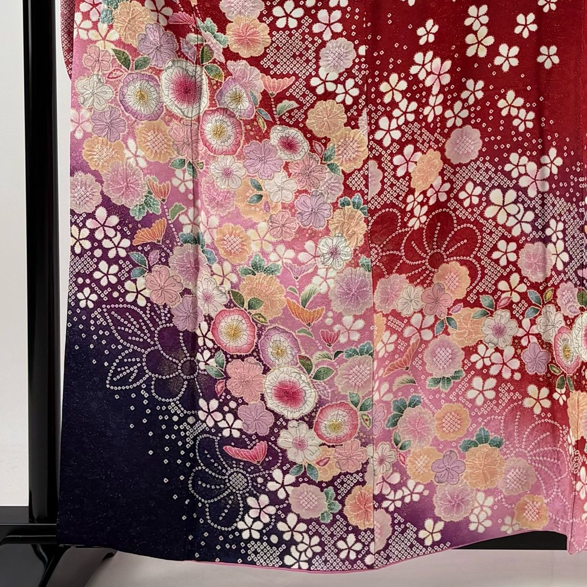 振袖 身丈161 cm 裄丈67 5 L 袷 徳永正峰 辻が花 金彩 金通し 赤 正絹