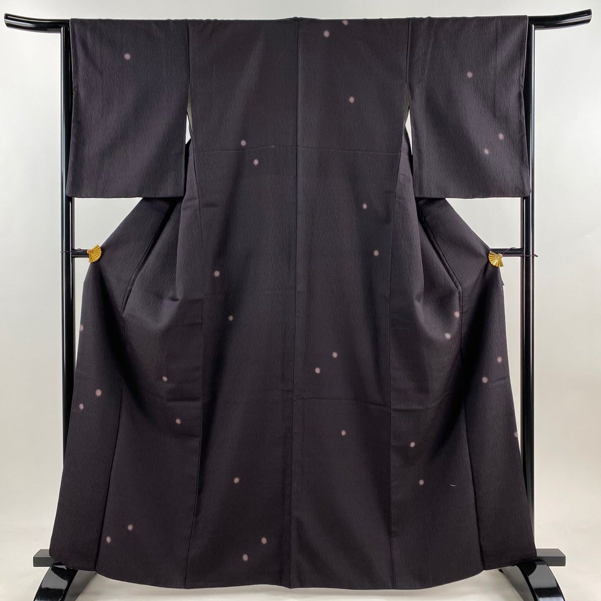 小紋 身丈164 cm 裄丈65 M 袷 やまと 蛍ぼかし 地紋 茶紫 正絹