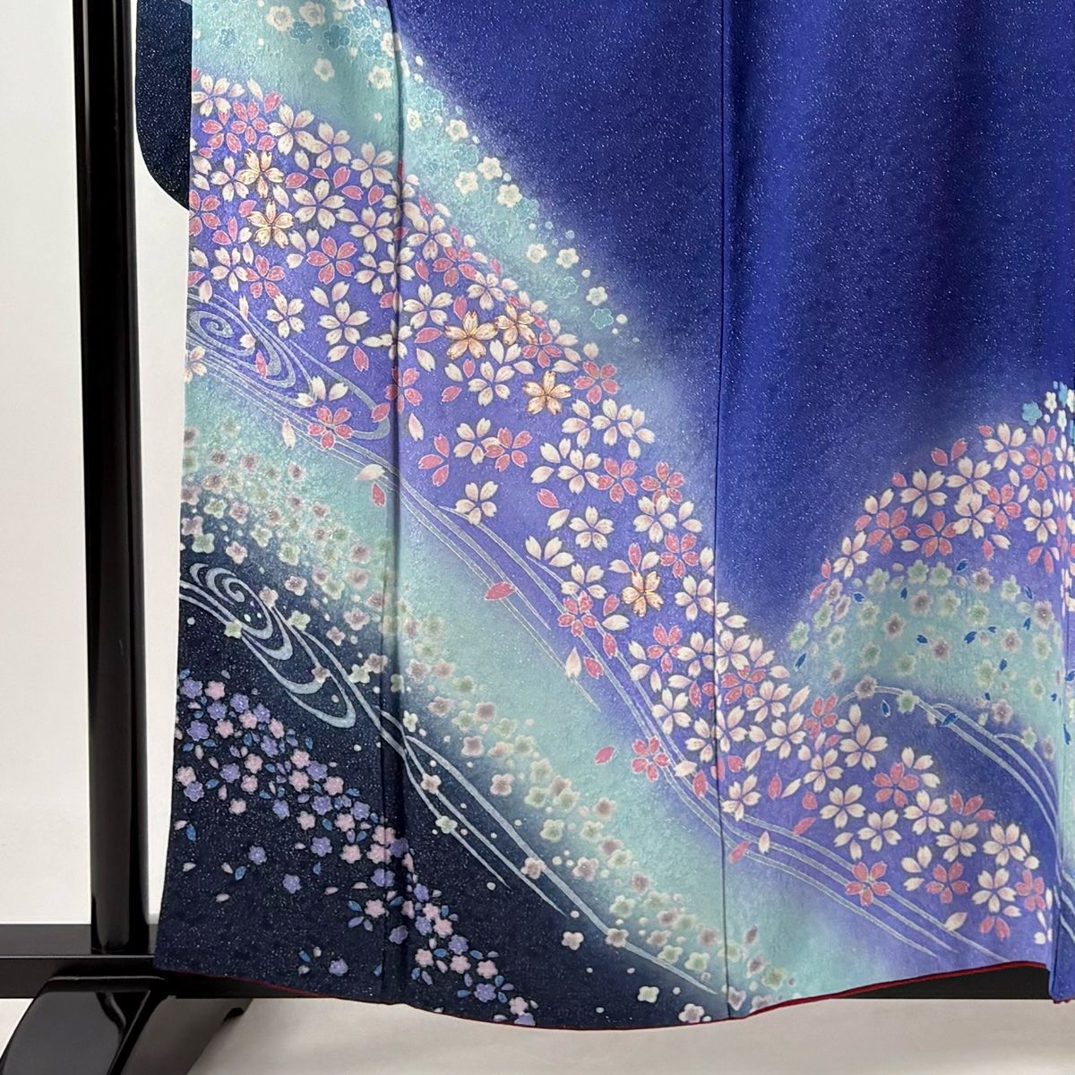 振袖 身丈159 5 cm 裄丈67 M 袷 桜 流水 銀通し 金糸 青紫 正絹