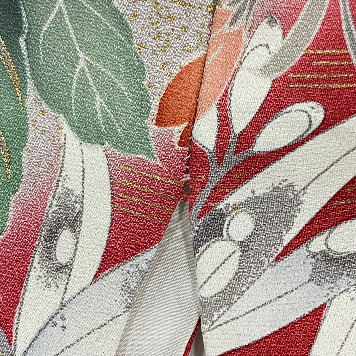  振袖 身丈165 cm 裄丈67 M 袷 落款 リボン 桜 銀通し 金銀糸 濃ピンク 正絹 振袖 着物