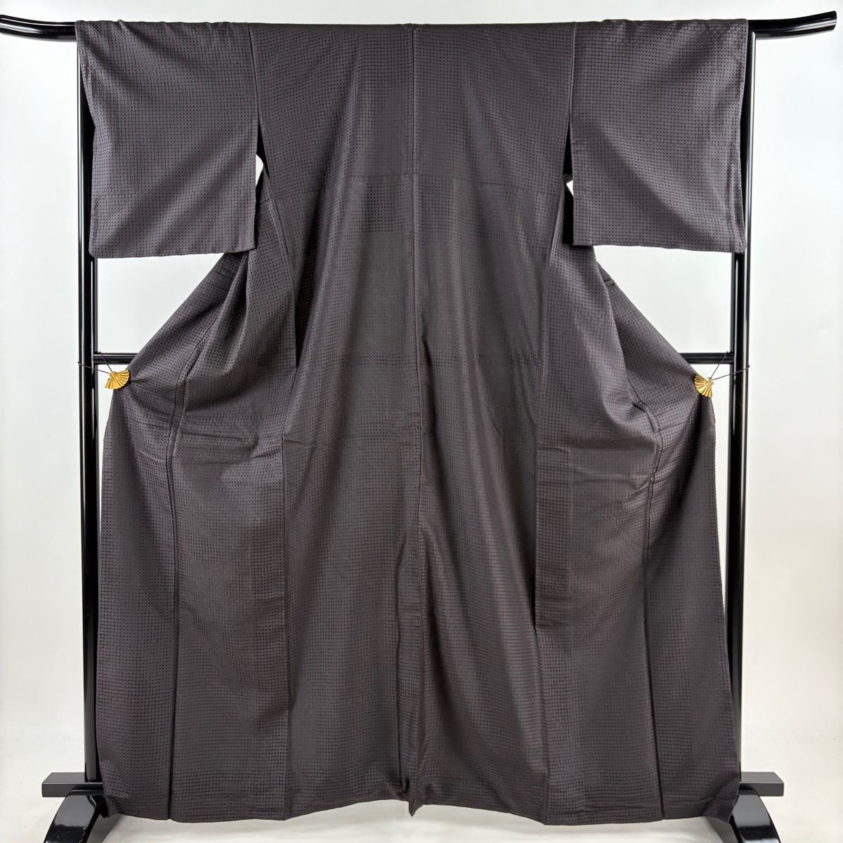 小紋 身丈164.5 cm 裄丈65.5 M 袷 刺繍 焦茶色 正絹