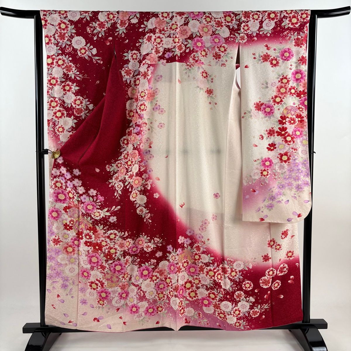 振袖 身丈160.5 cm 裄丈64 M 袷 手鞠 花 銀通し 刺繍 赤 正絹