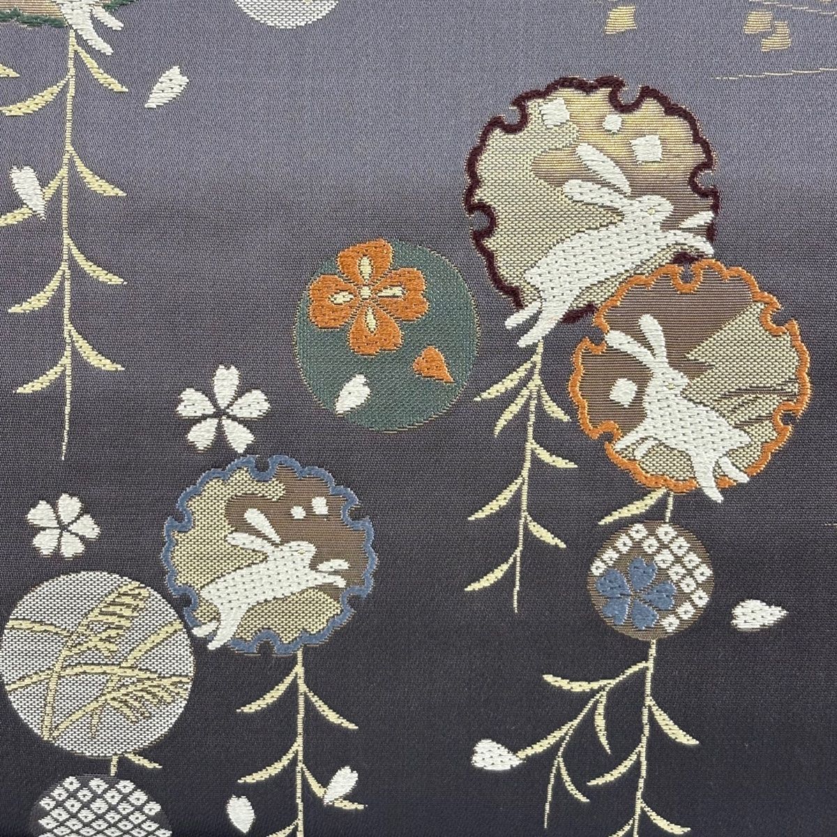 名古屋帯 雪輪 うさぎ 箔 灰紫 正絹