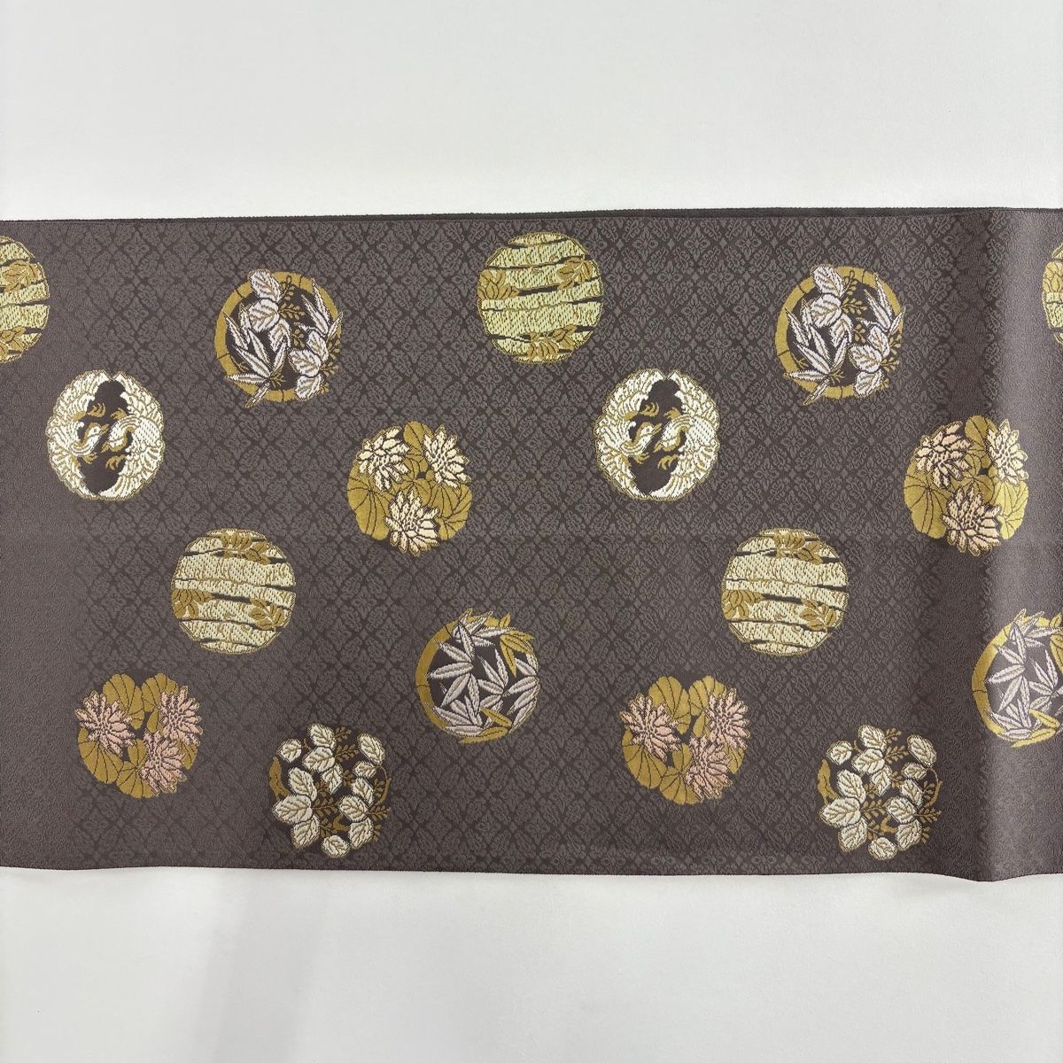  袋帯 箔屋清兵衛 落款 桐竹鳳凰御印文 箔 草木染 灰紫 六通 正絹 袋帯 帯