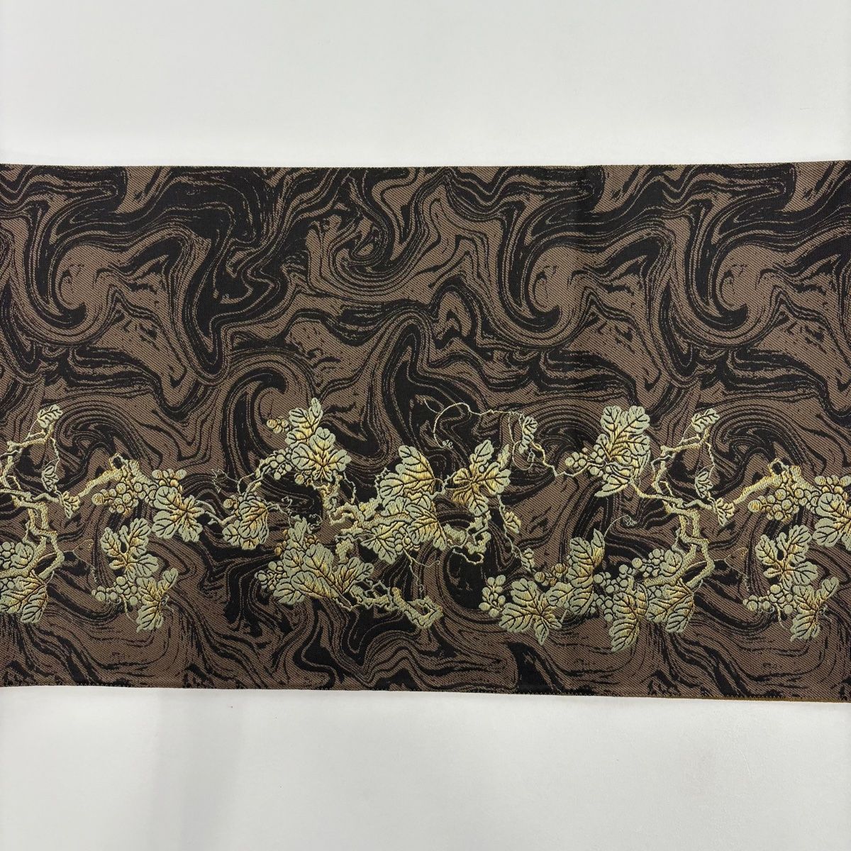  袋帯 葡萄 幾何学模様 金糸 焦茶色 六通 正絹 袋帯 帯