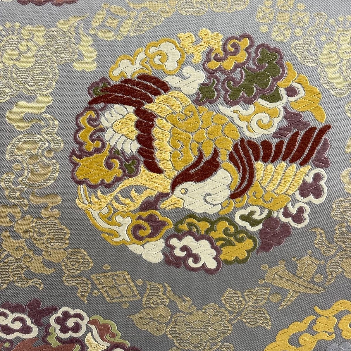 袋帯 能衣唐草文 箔 唐織 灰色 六通 正絹