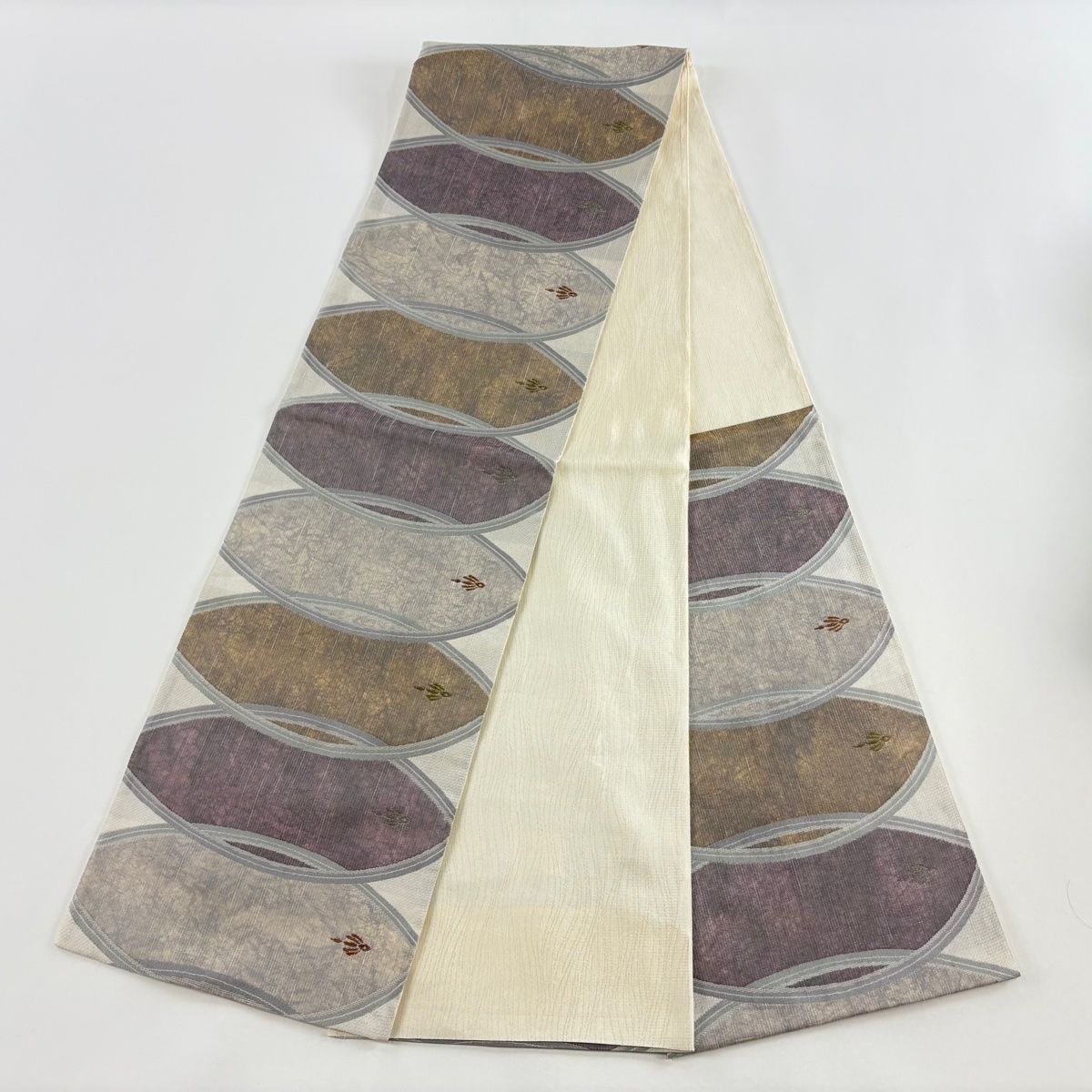  袋帯 鳥 幾何学 箔 金糸 灰色 六通 正絹 袋帯 帯