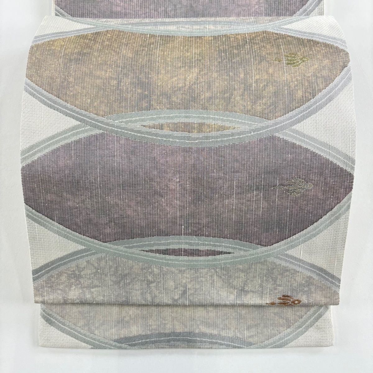 袋帯 鳥 幾何学 箔 金糸 灰色 六通 正絹