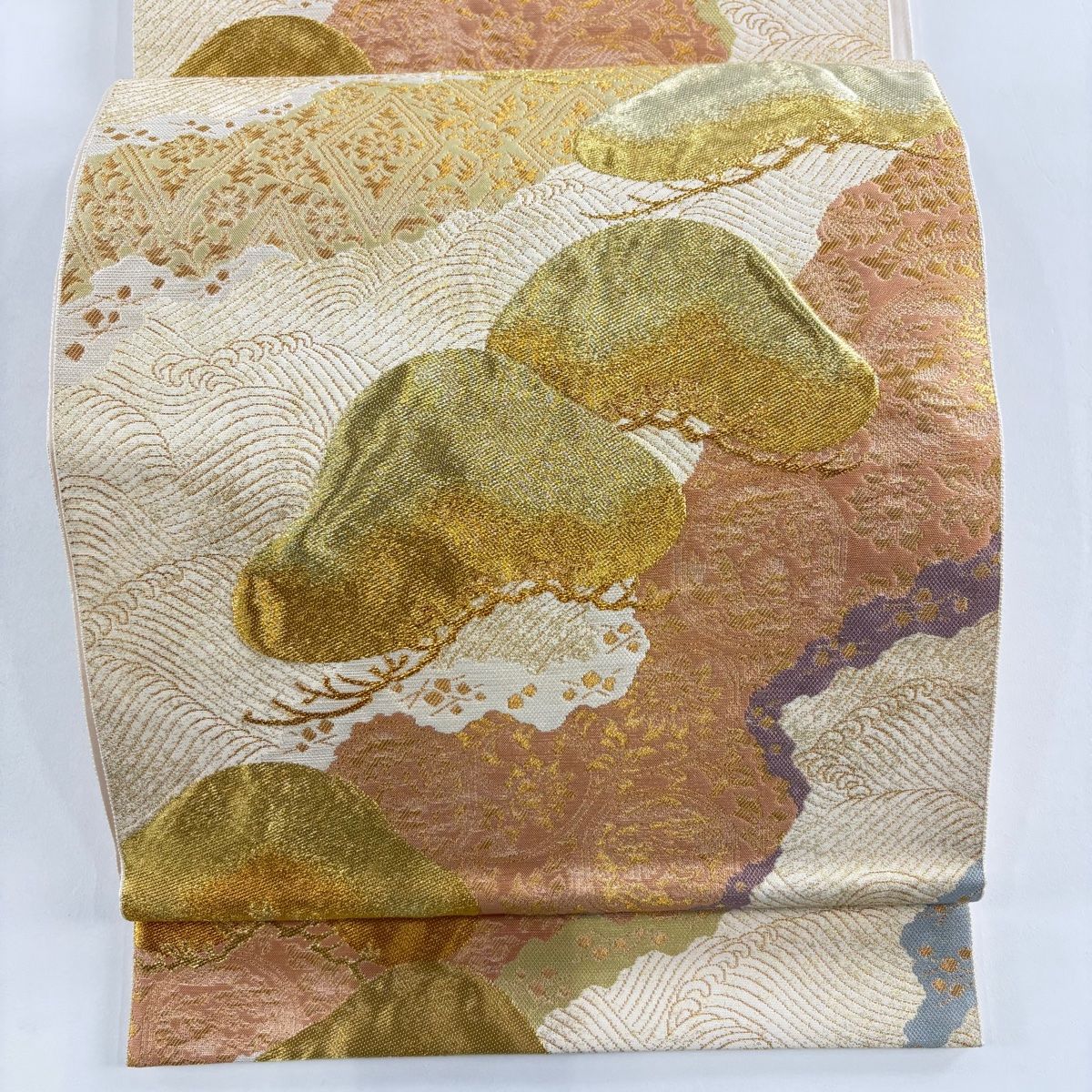 袋帯 落款 本家加納 笠松 道長取り 金糸 箔 金色 六通 正絹