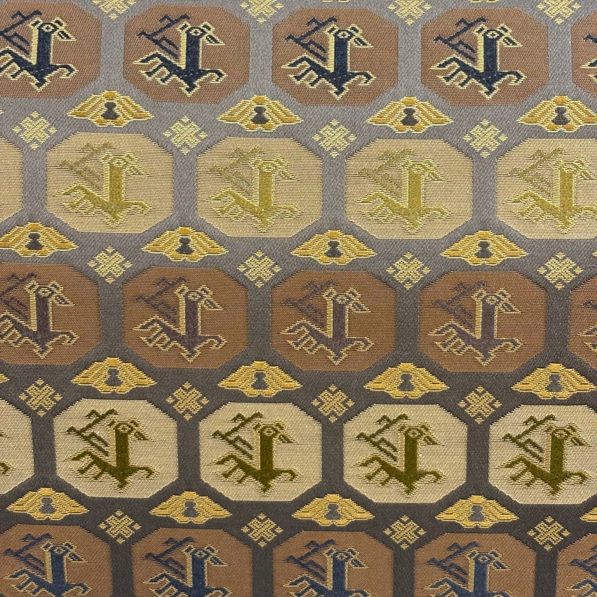 袋帯 箔屋清兵衛 落款 有栖川文 箔 草木染 灰茶 六通 正絹