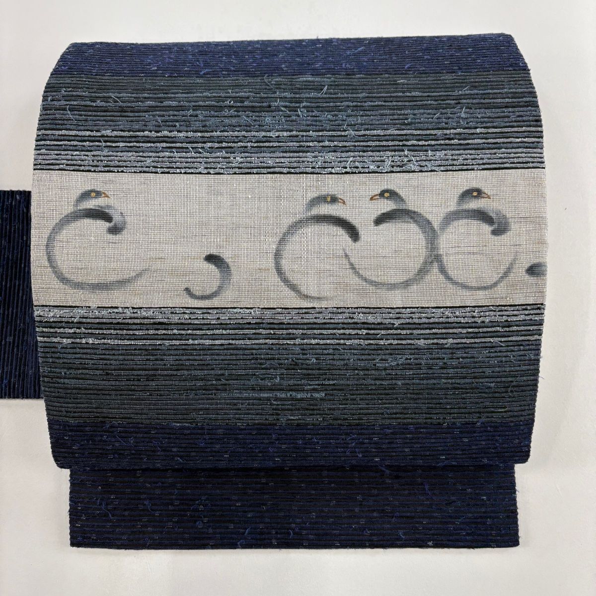 名古屋帯 髭紬 鳥 金彩 濃紺 正絹